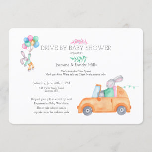 Bunny Drive By Baby Shower Invitation