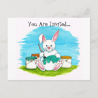 Bunny Dying Easter Eggs Invitation Postcard