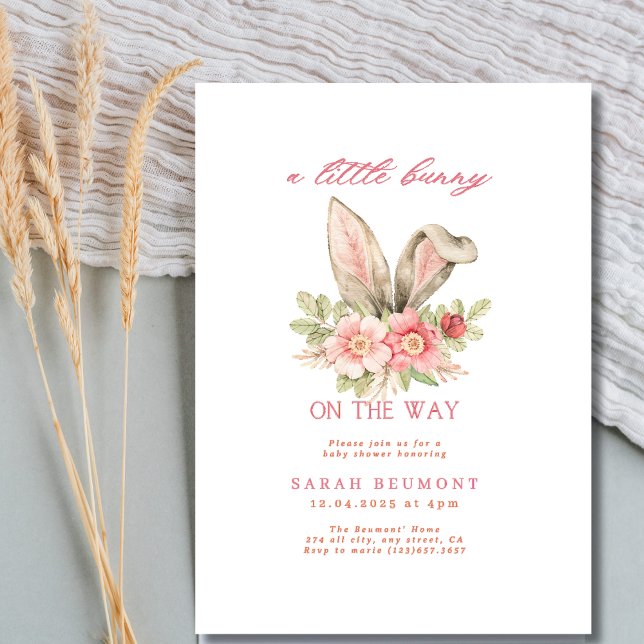 Bunny ear blush pink floral baby shower Invitation (Creator Uploaded)