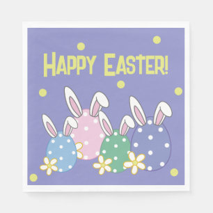 Bunny Ear Eggs Happy Easter Napkins (purple)