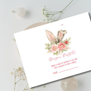 bunny ear floral pink baby shower diaper raffle enclosure card
