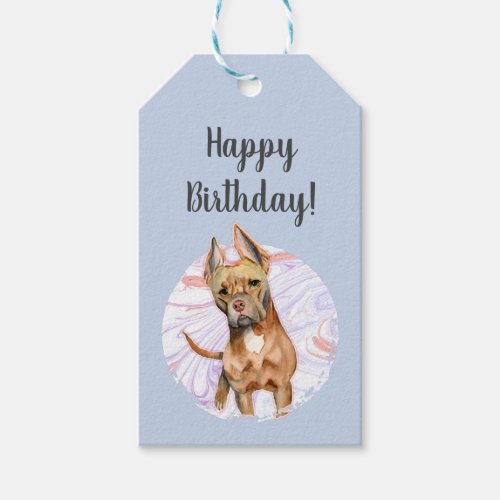 Bunny Ears 2 Pit Bull Dog Watercolor Birthday Gift Tags