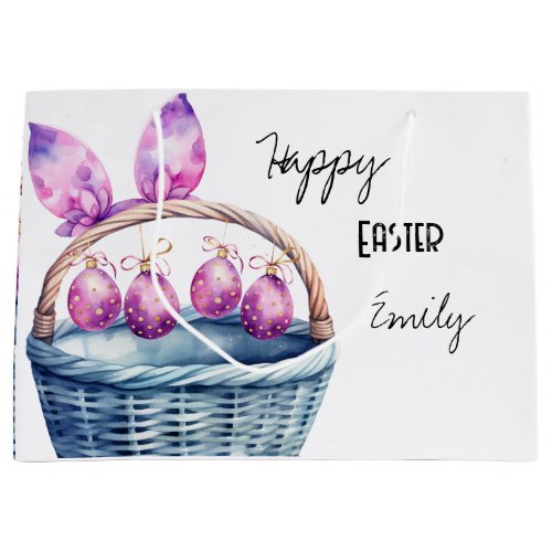 Bunny Ears and Eggs on a Blue Easter Basket Large Gift Bag