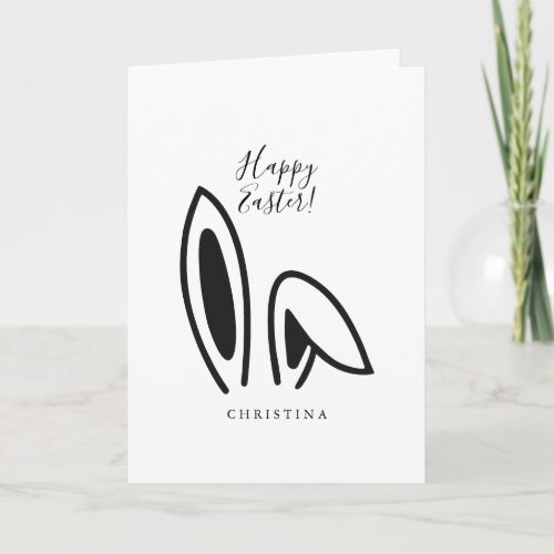 Bunny Ears Black and White Happy Easter   Holiday Card