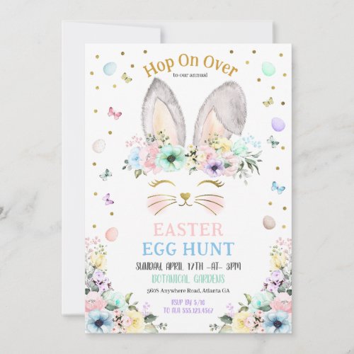 Bunny Ears Easter Egg Hunt Pastel Rainbow Invitation