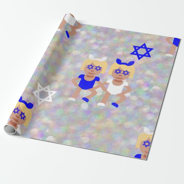 bunny ears hanukkah emoji wrapping paper (Unrolled)