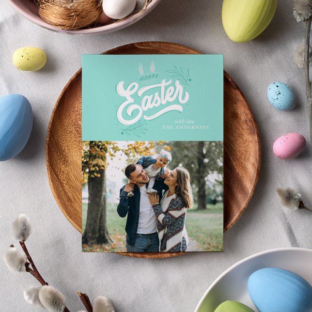 Bunny Ears "Happy Easter" Photo Announcement Postcard (Creator Uploaded)