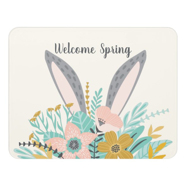 Bunny Ears in Spring Flowers Door Sign (Contemporary Front)