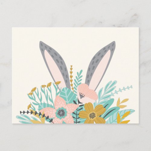 Bunny Ears in Spring Flowers Postcard