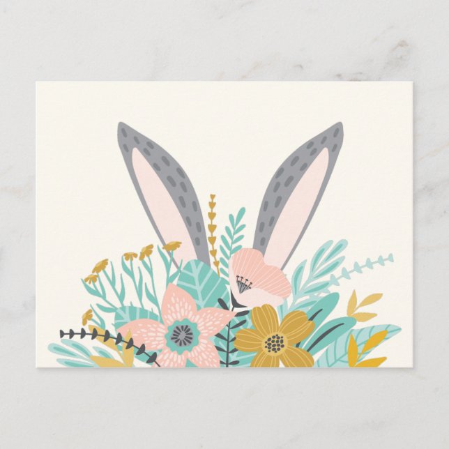 Bunny Ears in Spring Flowers Postcard (Front)