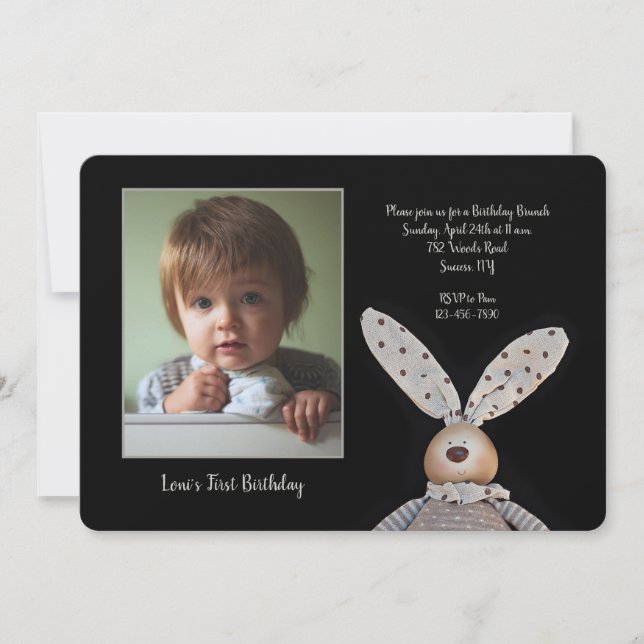 Bunny Ears Photo Birthday Party Invitation (Front)