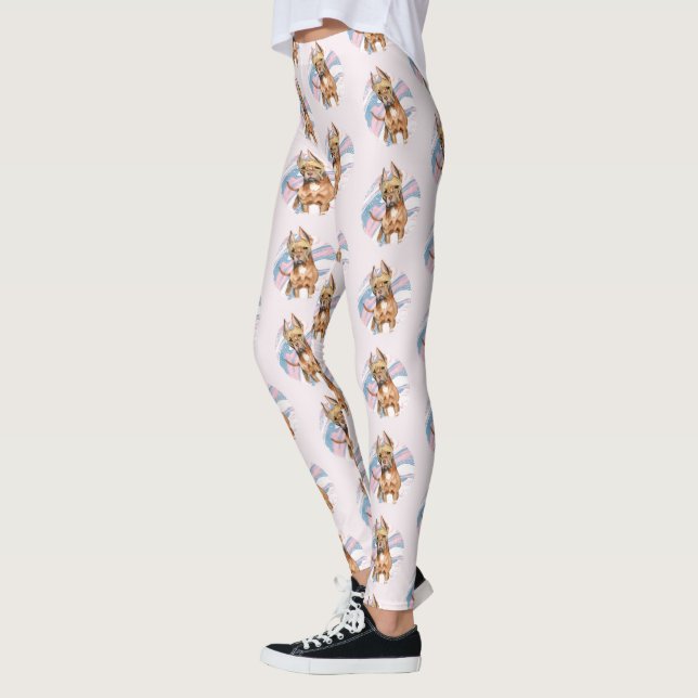 "Bunny Ears" Pit Bull Dog Watercolor Painting Leggings (Left)
