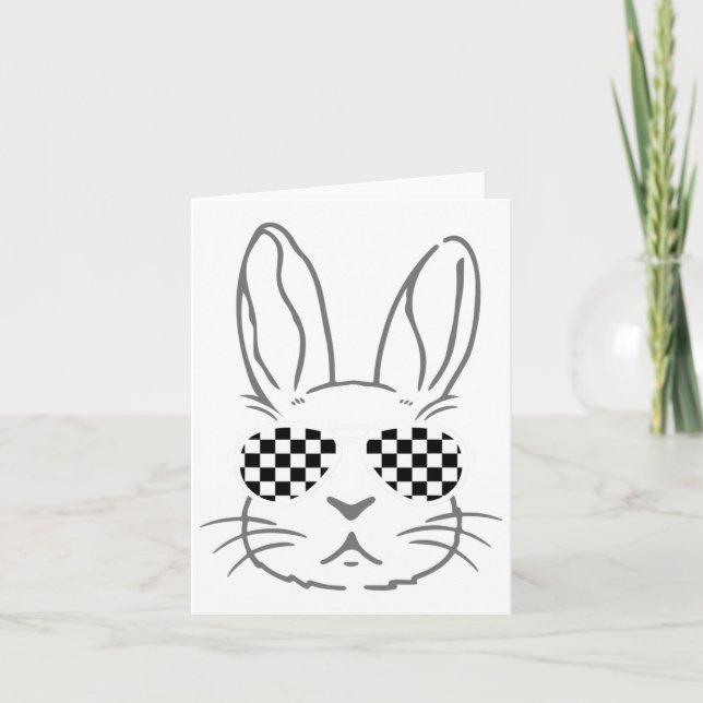Bunny Ears Retro Sungles Funny Easter Race Car Che Card (Front)