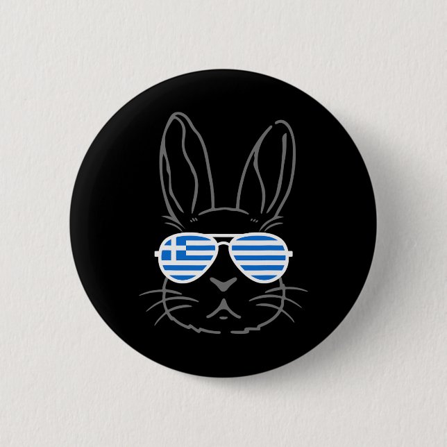 Bunny Ears Sungles Funny Easter 2025 Greece Flag G Button (Front)