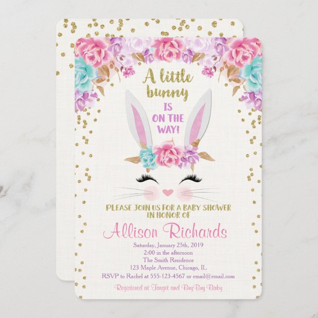 Bunny easter baby shower invitation girl (Front/Back)