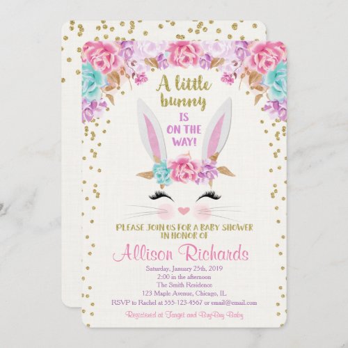 Bunny easter baby shower invitation girl