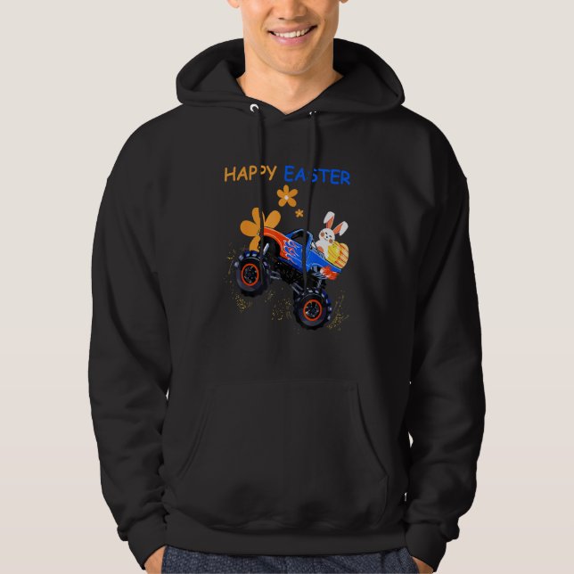 Bunny Easter Day Monster Truck Eggs Easter  Mens W Hoodie (Front)
