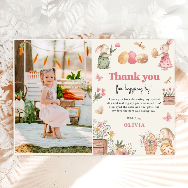 Bunny Easter Egg Girl Birthday Party Photo Thank You Card (Creator Uploaded)
