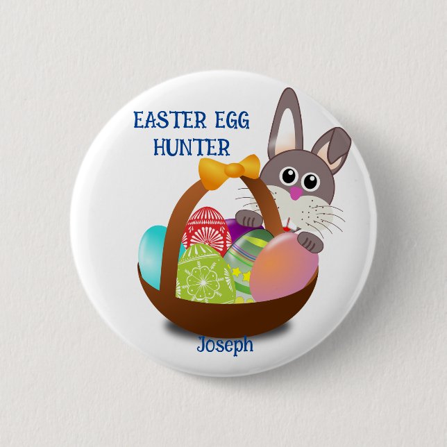 Bunny Easter Egg Hunt Basket Button (Front)