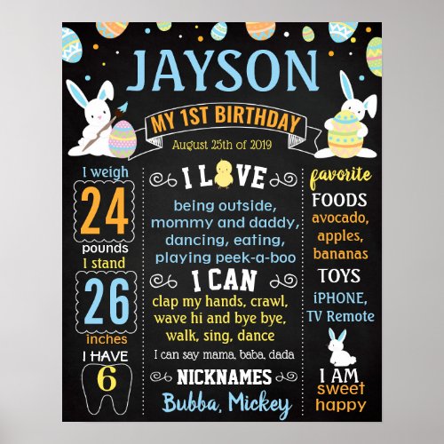 Bunny Easter Egg hunting Birthday board Poster