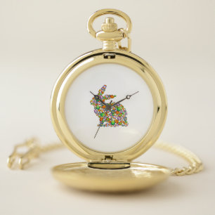 Bunny Easter Egg Hunting Cute Rabbit Spring Pocket Watch