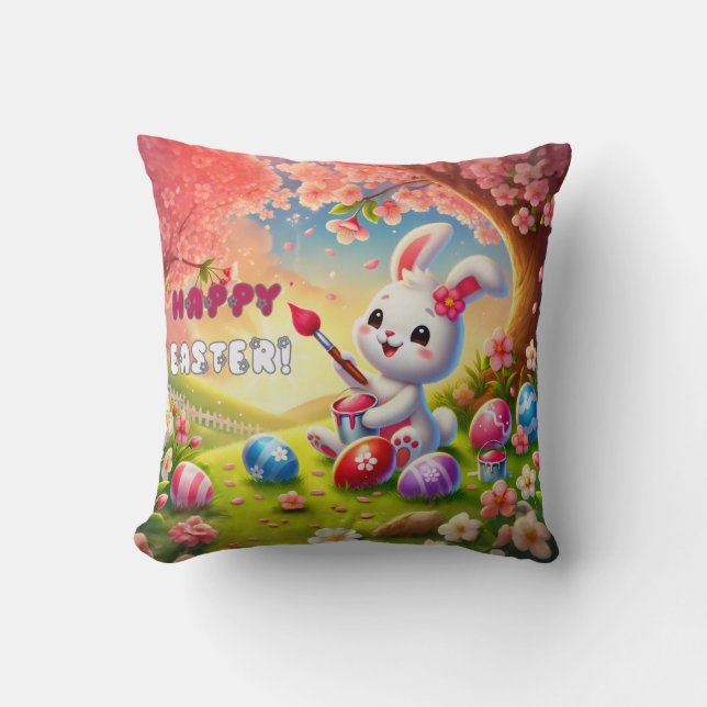 Bunny Easter Egg Painter Throw Pillow (Front)