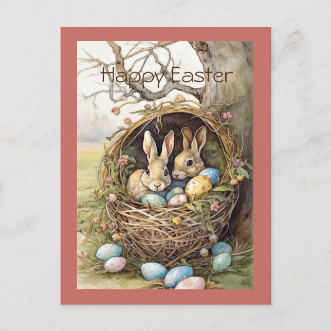  Bunny Easter Eggs Forest Holiday Postcard (Front)