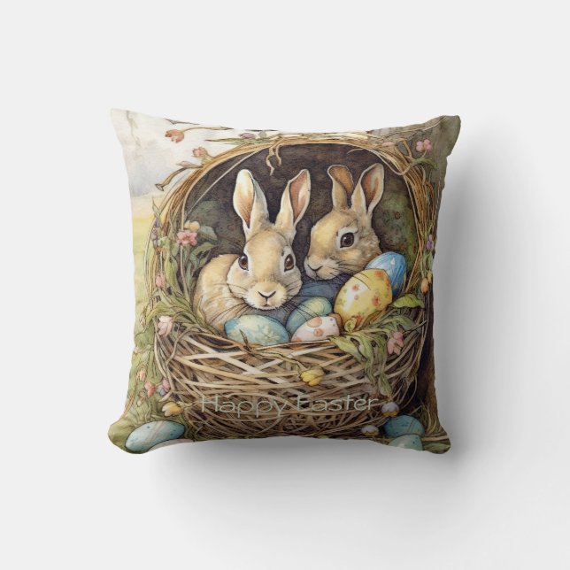  Bunny Easter Eggs Forest Throw Pillow (Front)