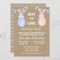 Bunny Easter Gender Reveal Boy or Girl Baby Shower Invitation