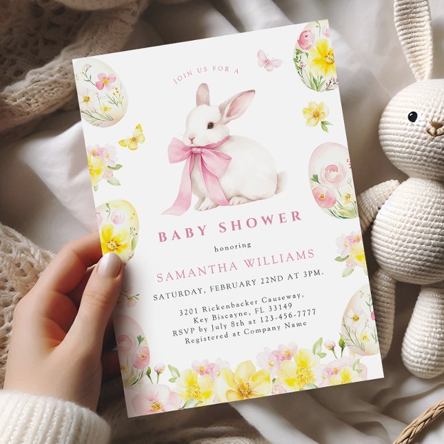 Bunny Easter Girl Baby Shower Invitation (Creator Uploaded)