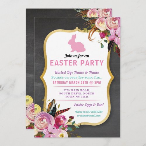 Bunny Easter Party Egg Hunt Invitation Florals