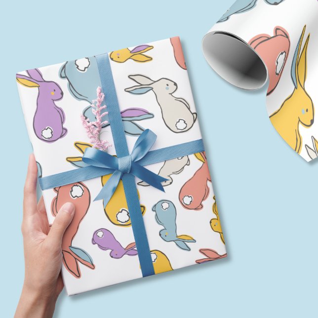 Bunny Easter Pastel Hand-drawn Wrapping Paper (Easter bunny wrapping paper is colorful and fun. Perfect for kids, but stylish for adults too.)