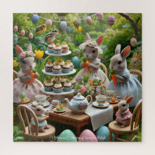 Bunny Easter Tea Party, Elegant Spring Animals Jigsaw Puzzle