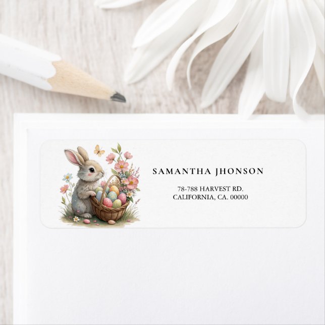 Bunny Easter Wildflower return address label (Insitu)