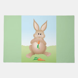 Bunny Eating Carrot Adorable Rabbit Doormat