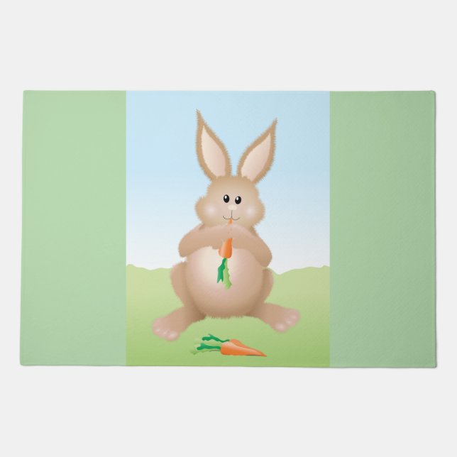 Bunny Eating Carrot Adorable Rabbit Doormat (Front)