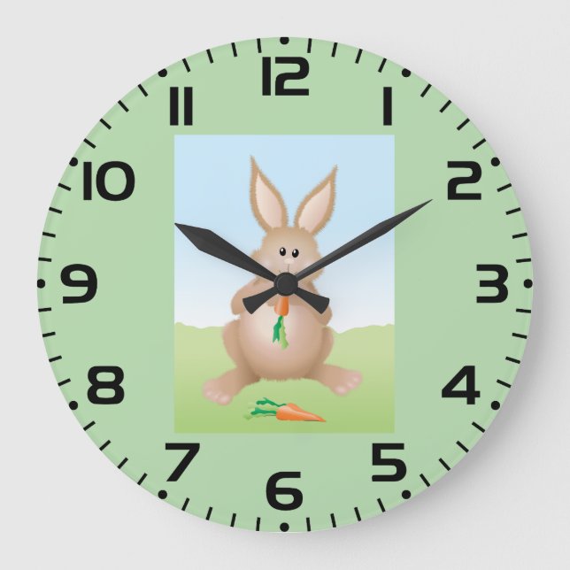 Bunny Eating Carrot Adorable Rabbit Large Clock (Front)