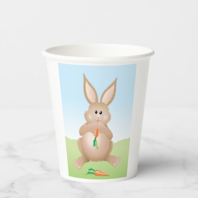 Bunny Eating Carrot Adorable Rabbit Paper Cups (Front)