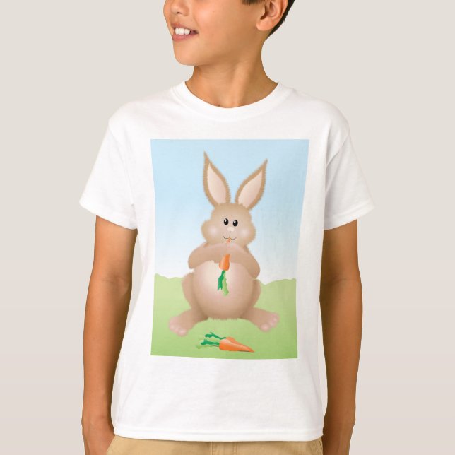 Bunny Eating Carrot Adorable Rabbit T-Shirt (Front)