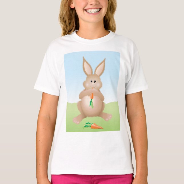 Bunny Eating Carrot Adorable Rabbit T-Shirt (Front)