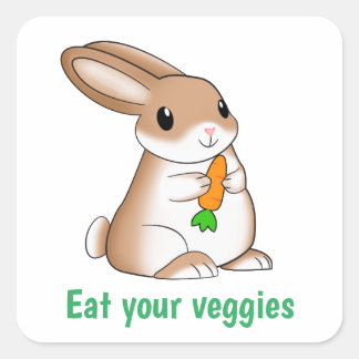Bunny eating carrot. Eat your veggies  Square Sticker