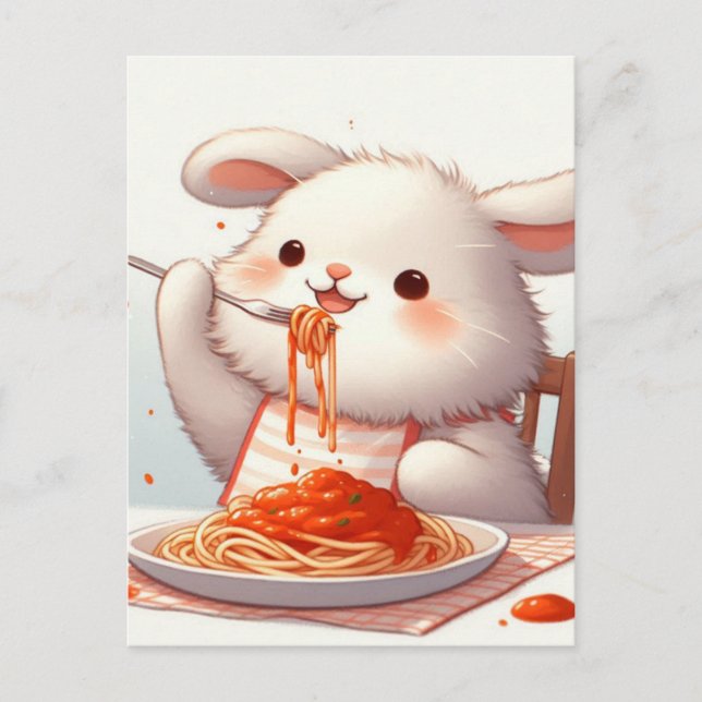 Bunny Eating Spaghetti Postcard (Front)
