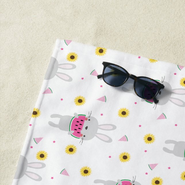 Bunny Eating Watermelon Beach Towel (In Situ)