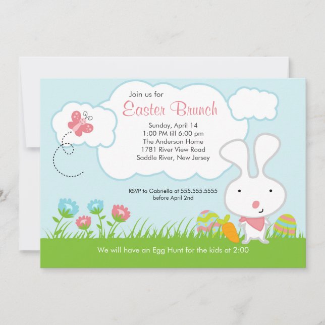 Bunny Egg Hunt Easter Brunch Party Invitation (Front)