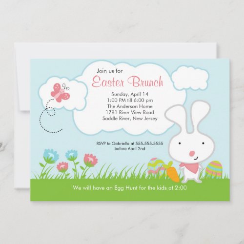 Bunny Egg Hunt Easter Brunch Party Invitation