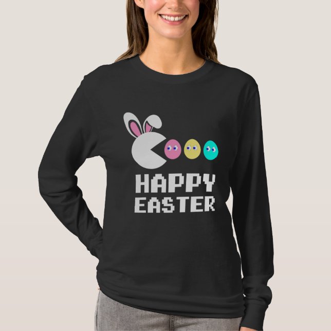 Bunny Egg Hunting Happy Easter Day For Kids Girls  T-Shirt (Front)