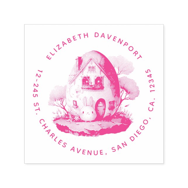 Bunny & Egg Shaped House Kawaii Address  Self-inking Stamp (Design)