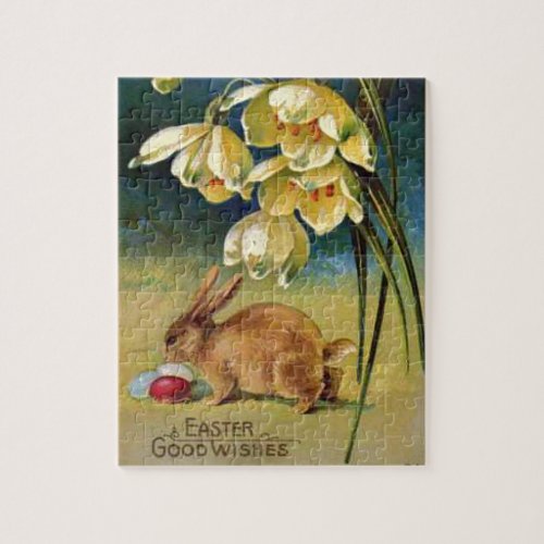 Bunny Eggs and Snowdrops vintage 1910 Jigsaw Puzzle