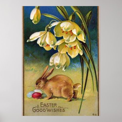 Bunny Eggs and Snowdrops vintage 1910 Poster