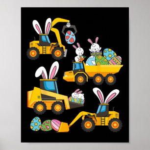 Bunny Eggs Construction Excavator Easter Day Boys Poster